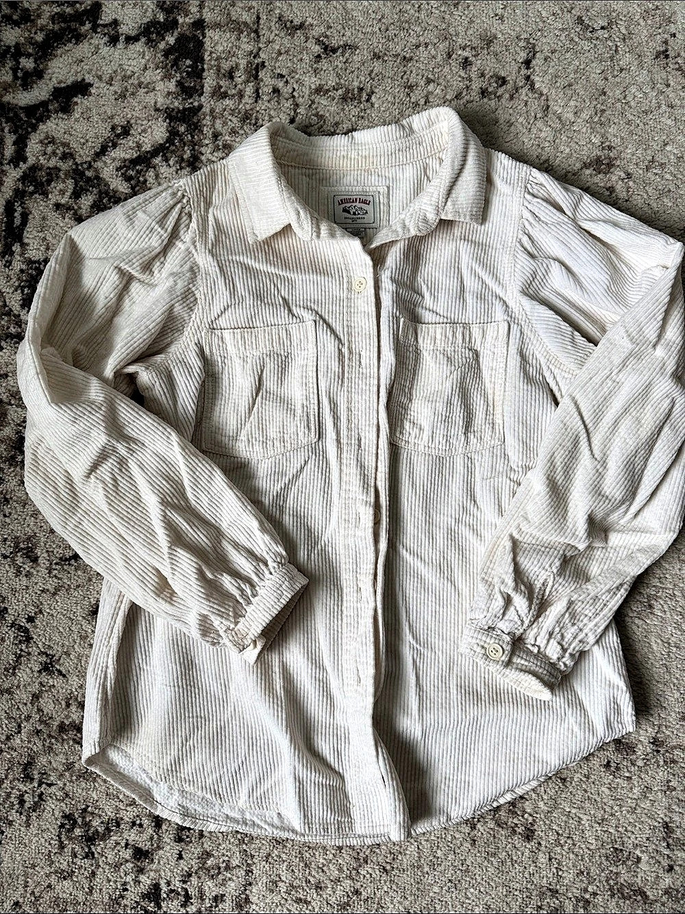 American Eagle AE Corduroy Button-Up Shirt Striped White Small